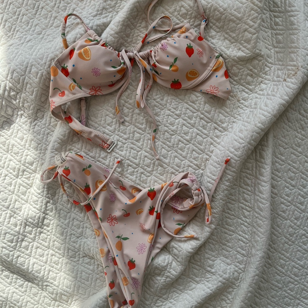 Floral and Fruit Print Bikini Set